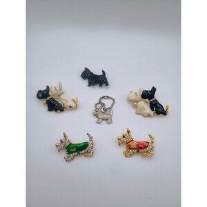 VINTAGE Scottish Terriers Brooch And Pendant Lot Of 6